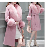 Long Natural Wool Blends Cashmere Real Fur Coat