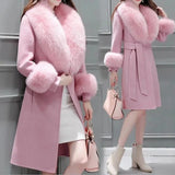 Long Natural Wool Blends Cashmere Real Fur Coat