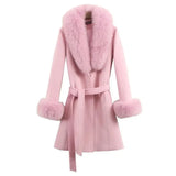 Long Natural Wool Blends Cashmere Real Fur Coat