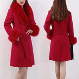 Long Natural Wool Blends Cashmere Real Fur Coat