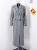 Jacket Coat Woolen Notched Double Breasted Elegant Back Split Loose Outwear