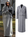 Jacket Coat Woolen Notched Double Breasted Elegant Back Split Loose Outwear