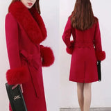 Long Natural Wool Blends Cashmere Real Fur Coat